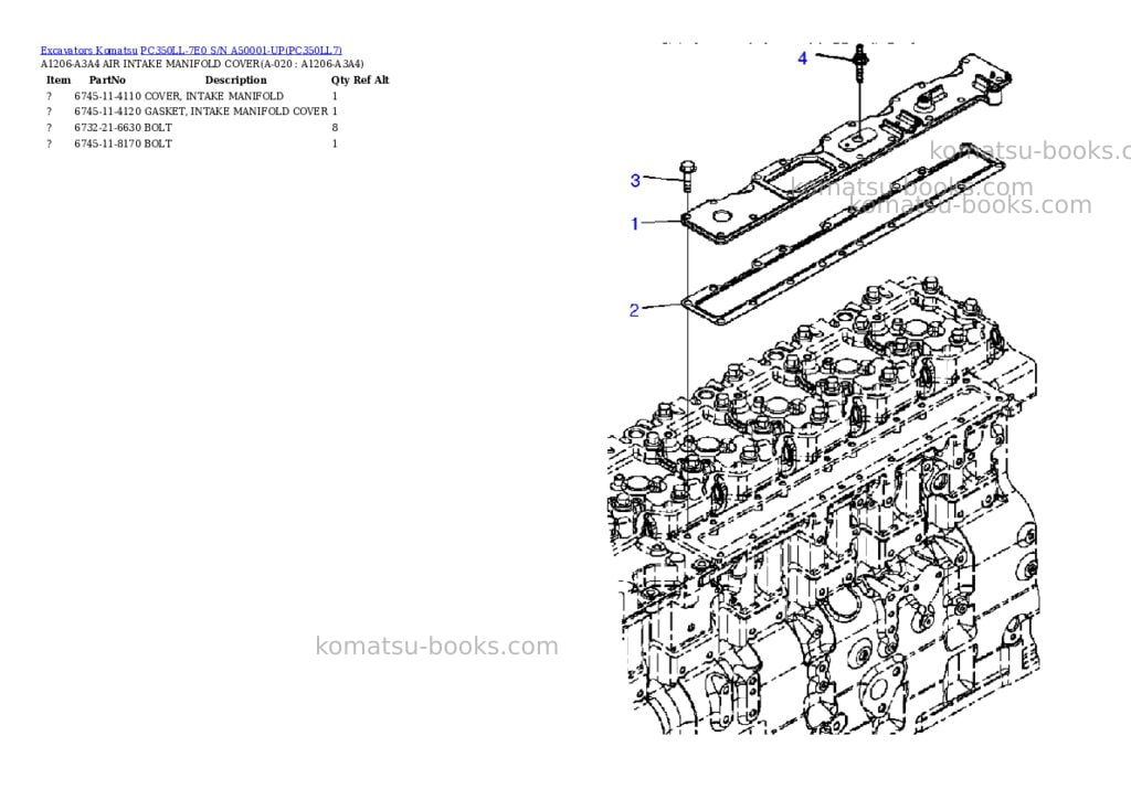 Komatsu pc350ll-7e0 s/n a50001-up Parts catalog cover Page 8