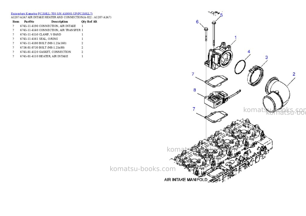 Komatsu pc350ll-7e0 s/n a50001-up Parts catalog cover Page 9