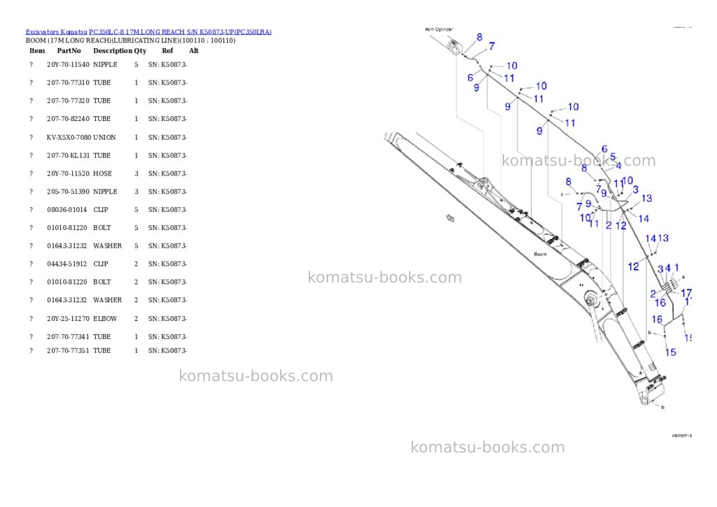Komatsu pc350lc-8 17m long reach s/n k50873-up Parts catalog cover