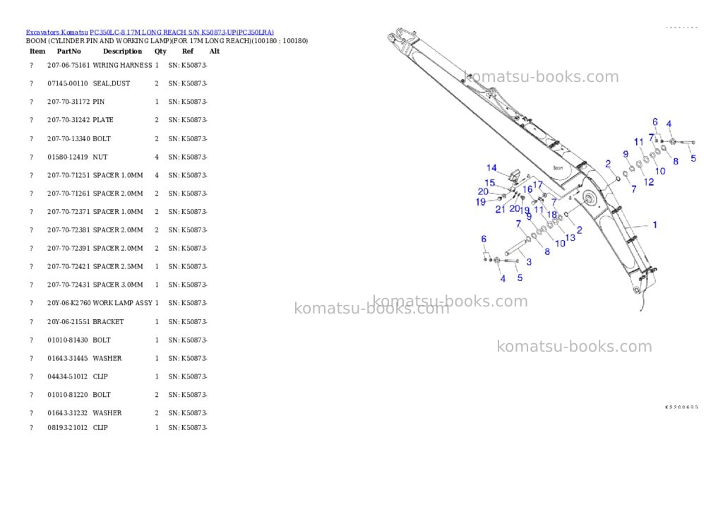 Komatsu pc350lc-8 17m long reach s/n k50873-up Parts catalog cover Page 8