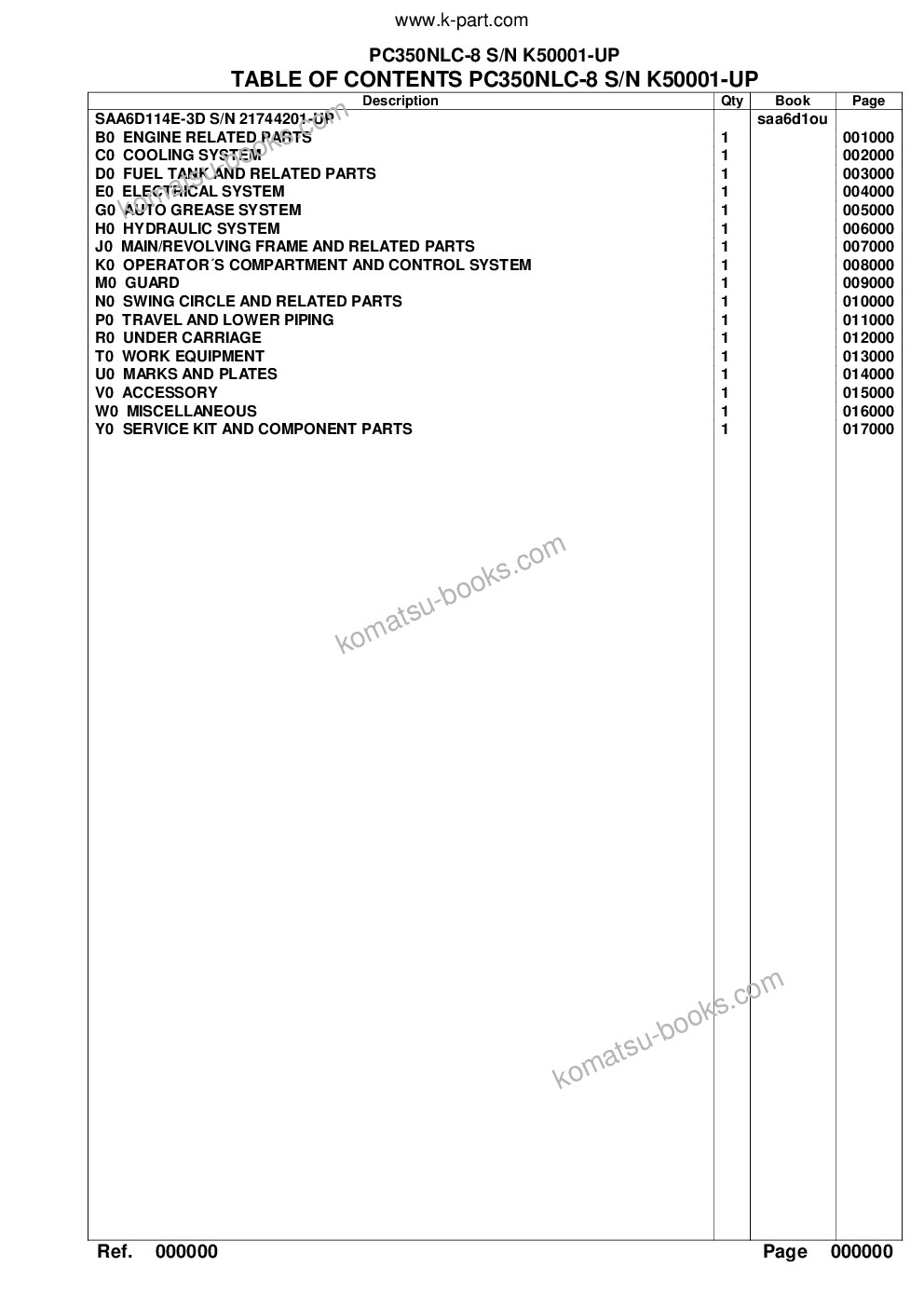 Komatsu pc350nlc-8 s/n k50001-up Parts catalog cover