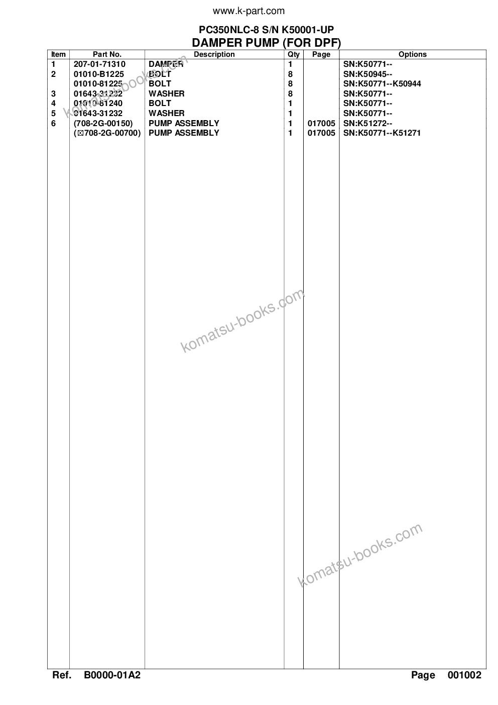 Komatsu pc350nlc-8 s/n k50001-up Parts catalog cover Page 6