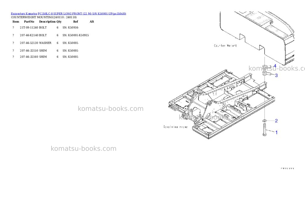 Komatsu pc350lc-8 super long front 22 m s/n k50001-up Parts catalog cover Page 7 Komatsu pc350lc-8 super long front 22 m s/n k50001-up Parts catalog cover Page 7