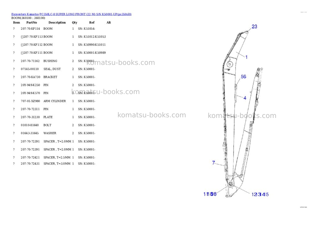 Komatsu pc350lc-8 super long front 22 m s/n k50001-up Parts catalog cover Page 9 Komatsu pc350lc-8 super long front 22 m s/n k50001-up Parts catalog cover Page 9