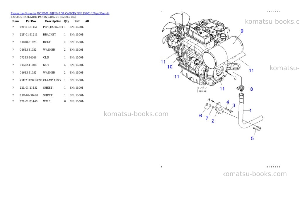 Komatsu pc35mr-3jpn-for canopy s/n 15001-up Parts catalog cover