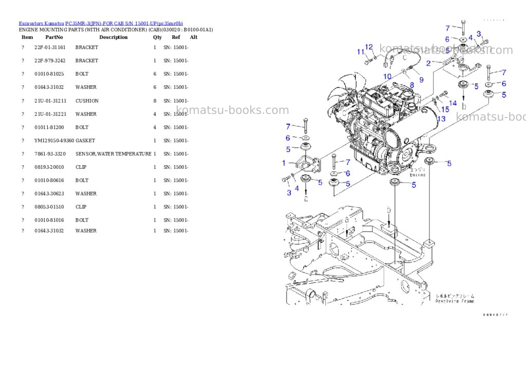 Komatsu pc35mr-3jpn-for cab s/n 15001-up Parts catalog cover
