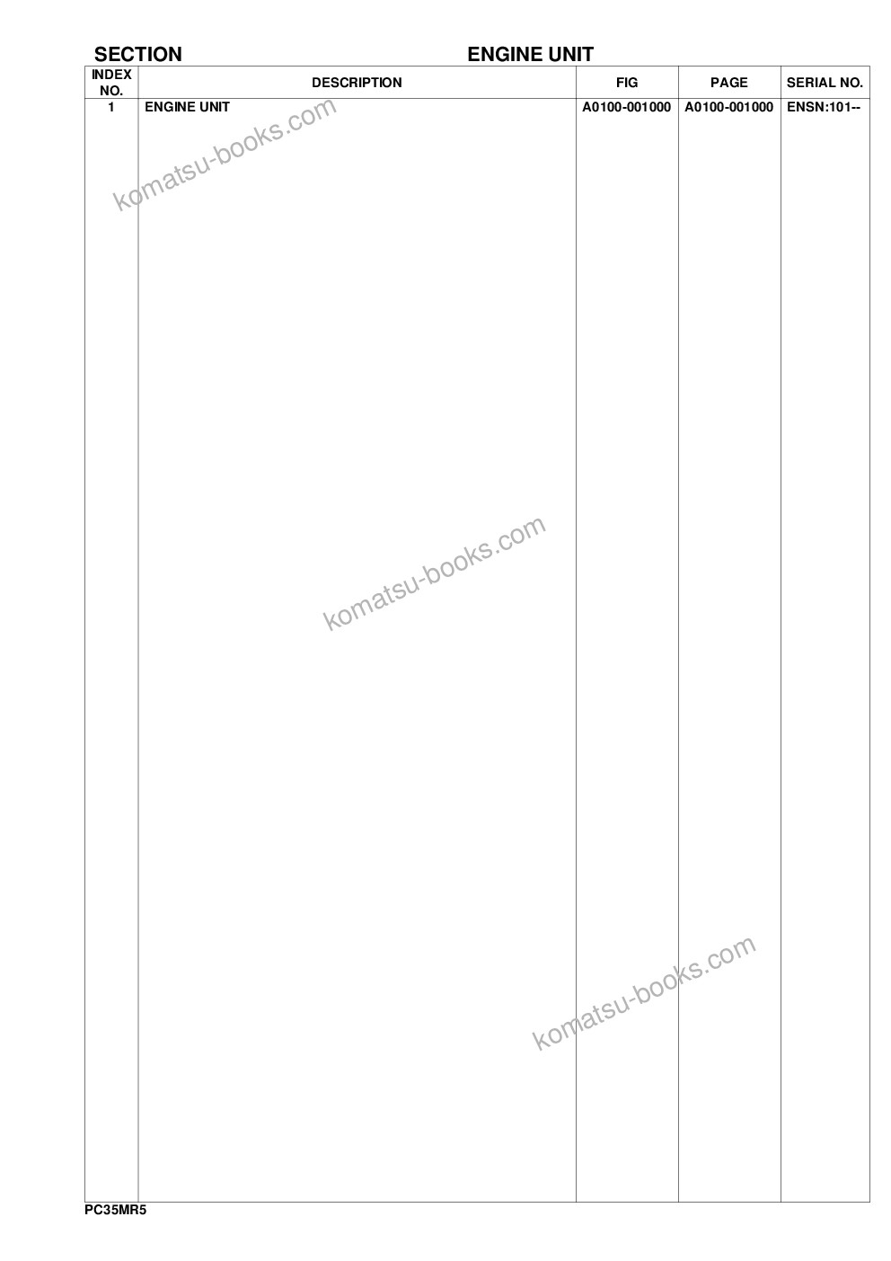 Komatsu PC35MR-5 S/N F50003 AND UP Parts catalog cover Page 2 Komatsu PC35MR-5 S/N F50003 AND UP Parts catalog cover Page 2