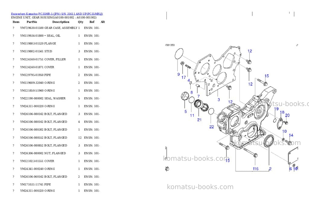 Komatsu PC35MR-5 (JPN) S/N 31611 AND UP Parts catalog cover