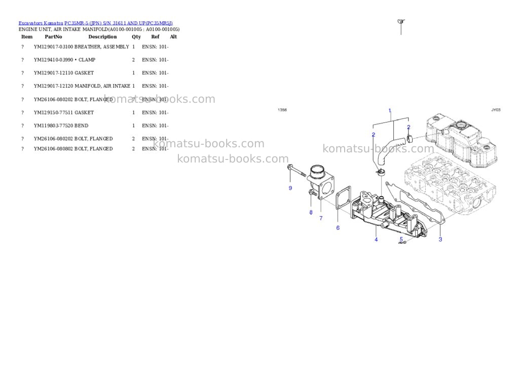 Komatsu PC35MR-5 (JPN) S/N 31611 AND UP Parts catalog cover Page 4