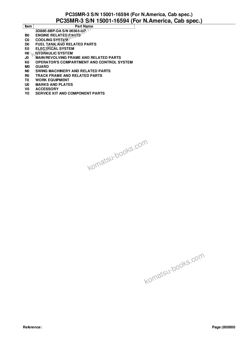 Komatsu PC35MR-3 S/N 15001-16594 (For N.America, Cab spec.) Parts catalog cover