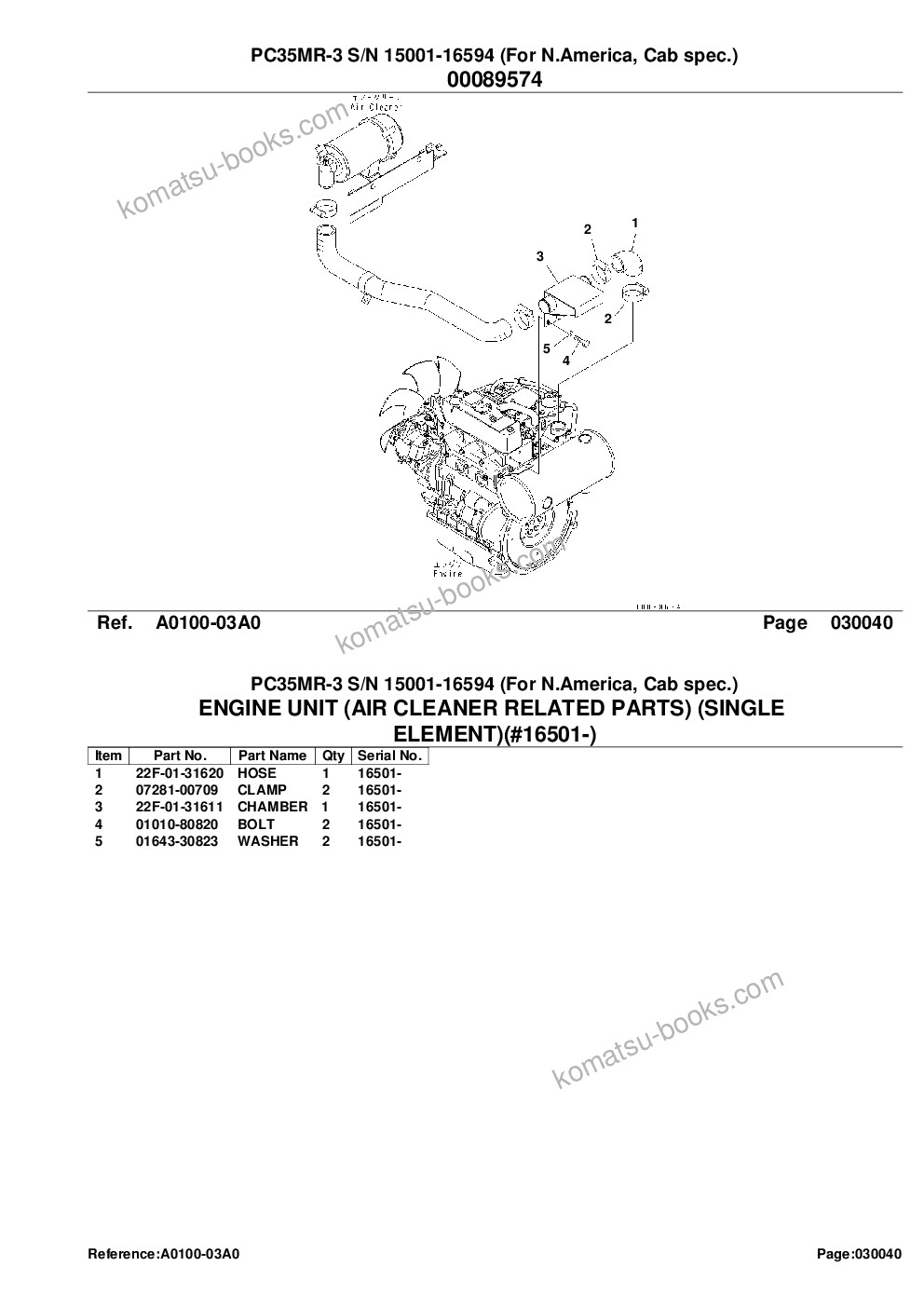 Komatsu PC35MR-3 S/N 15001-16594 (For N.America, Cab spec.) Parts catalog cover Page 6
