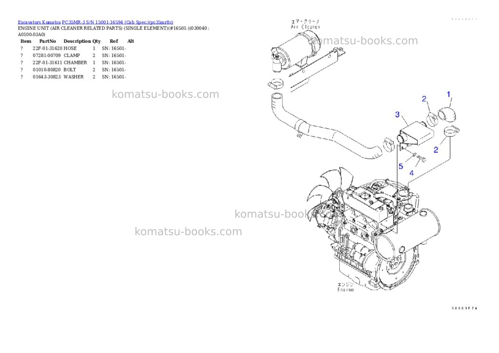 Komatsu pc35mr-3 s/n 15001-16594 cab spec. Parts catalog cover Page 3 Komatsu pc35mr-3 s/n 15001-16594 cab spec. Parts catalog cover Page 3