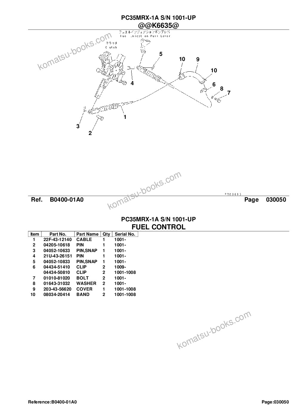 Komatsu pc35mrx-1a s/n 1001-up Parts catalog cover Page 8