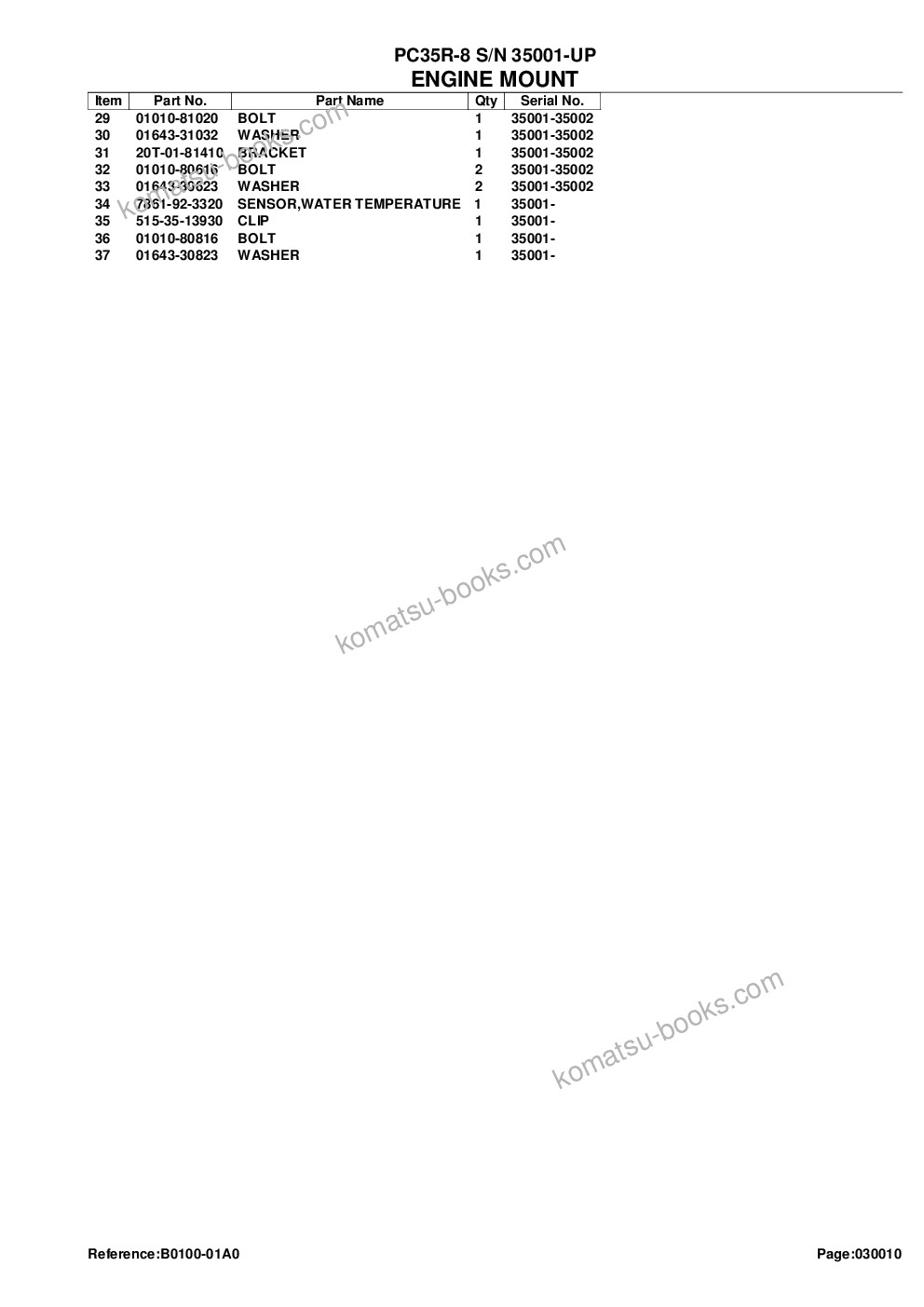Komatsu pc35r-8 s/n 35001-up Parts catalog cover Page 4 Komatsu pc35r-8 s/n 35001-up Parts catalog cover Page 4
