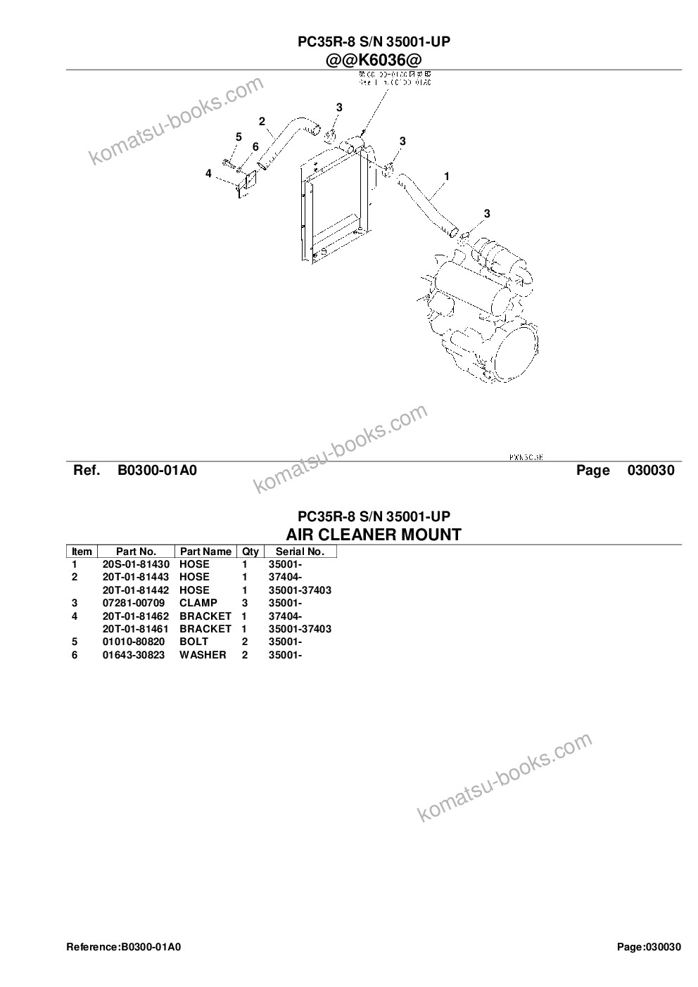 Komatsu pc35r-8 s/n 35001-up Parts catalog cover Page 6 Komatsu pc35r-8 s/n 35001-up Parts catalog cover Page 6