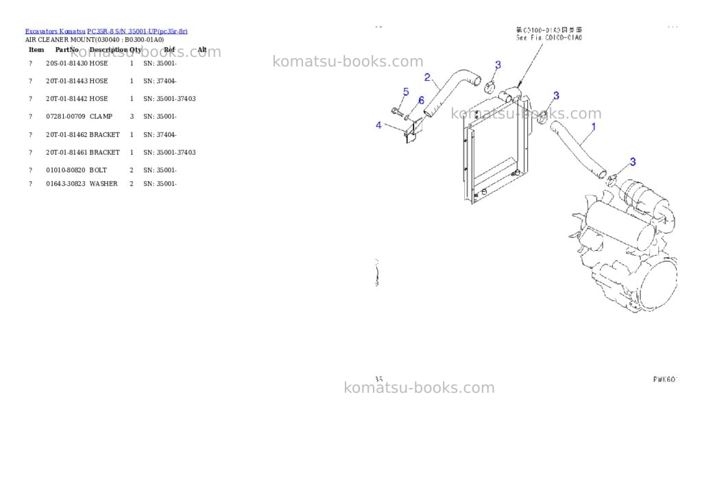 Komatsu PC35R-8 S/N 35001-UP Parts catalog cover Page 3 Komatsu PC35R-8 S/N 35001-UP Parts catalog cover Page 3