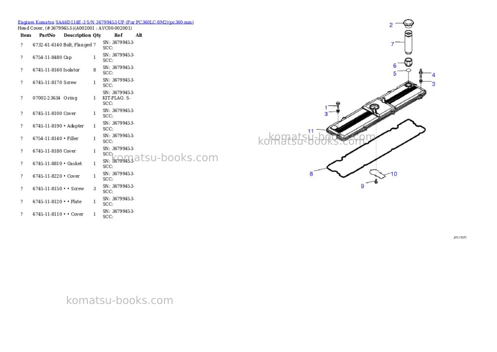 Komatsu SAA6D114E-3 S/N 36799453-UP (For PC360LC-8M2) Parts catalog cover Komatsu SAA6D114E-3 S/N 36799453-UP (For PC360LC-8M2) Parts catalog cover