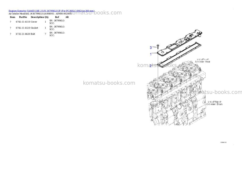 Komatsu SAA6D114E-3 S/N 36799453-UP (For PC360LC-8M2) Parts catalog cover Page 3 Komatsu SAA6D114E-3 S/N 36799453-UP (For PC360LC-8M2) Parts catalog cover Page 3