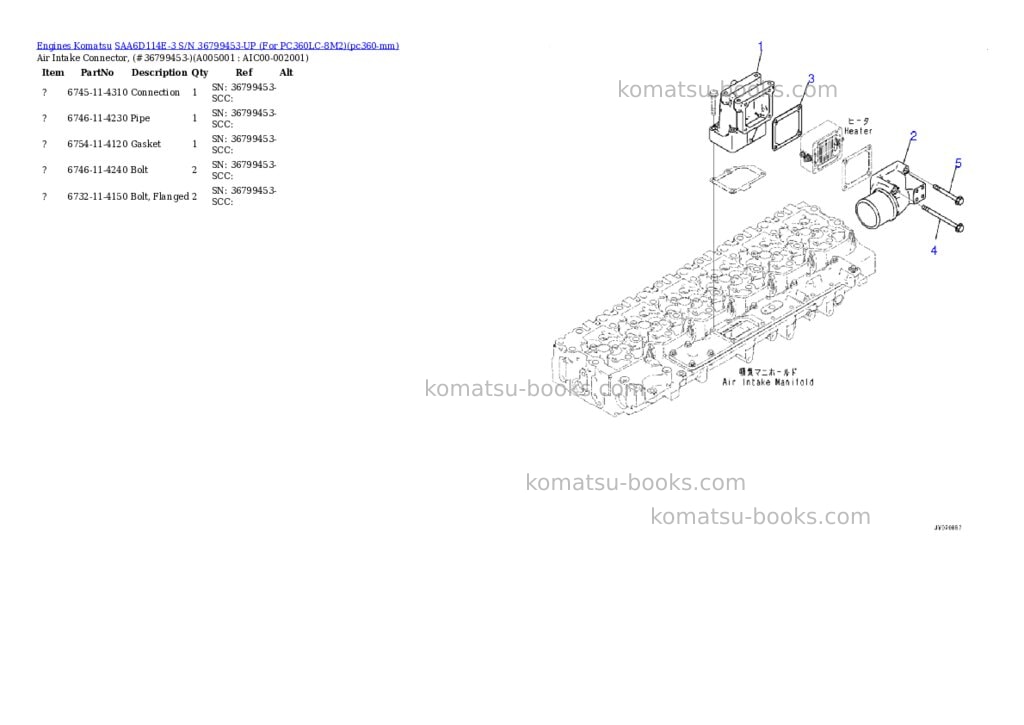 Komatsu SAA6D114E-3 S/N 36799453-UP (For PC360LC-8M2) Parts catalog cover Page 4 Komatsu SAA6D114E-3 S/N 36799453-UP (For PC360LC-8M2) Parts catalog cover Page 4