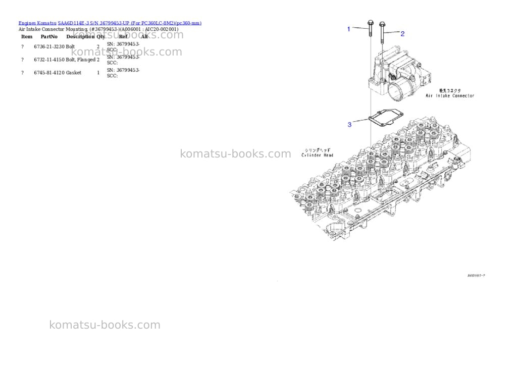 Komatsu SAA6D114E-3 S/N 36799453-UP (For PC360LC-8M2) Parts catalog cover Page 5 Komatsu SAA6D114E-3 S/N 36799453-UP (For PC360LC-8M2) Parts catalog cover Page 5