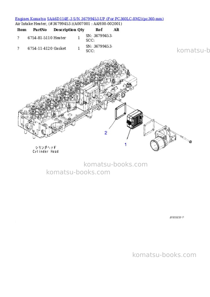 Komatsu SAA6D114E-3 S/N 36799453-UP (For PC360LC-8M2) Parts catalog cover Page 6 Komatsu SAA6D114E-3 S/N 36799453-UP (For PC360LC-8M2) Parts catalog cover Page 6