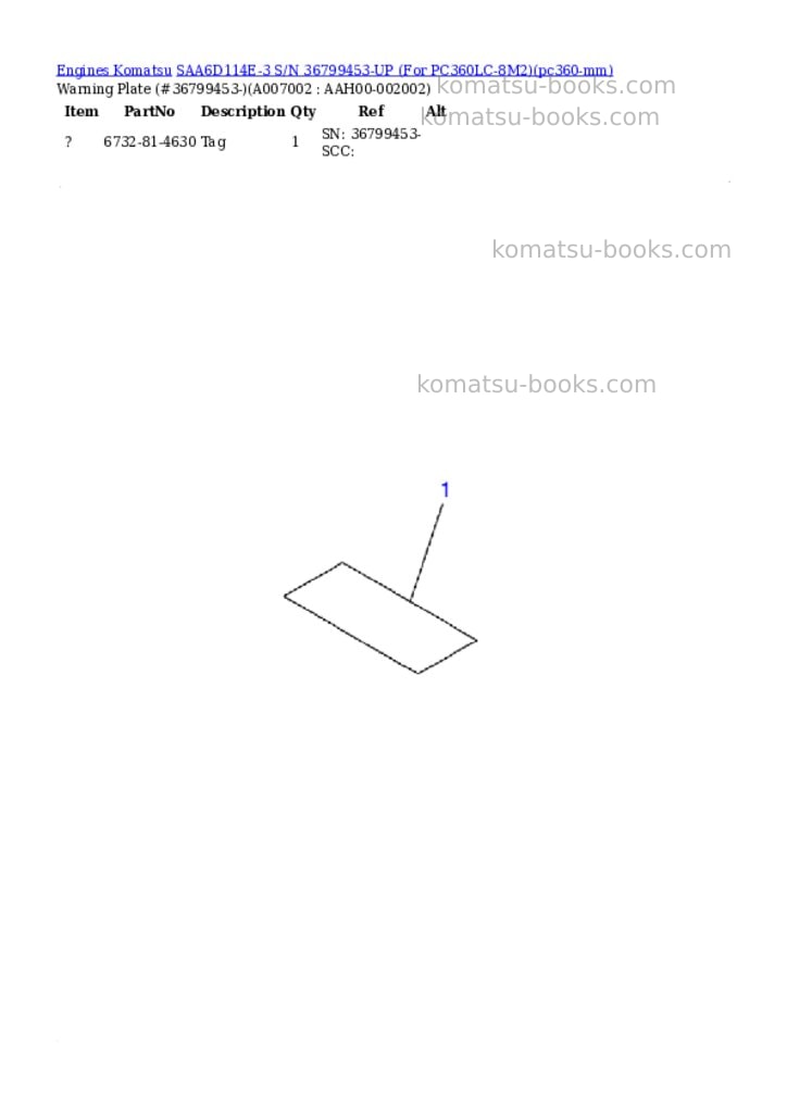 Komatsu SAA6D114E-3 S/N 36799453-UP (For PC360LC-8M2) Parts catalog cover Page 7 Komatsu SAA6D114E-3 S/N 36799453-UP (For PC360LC-8M2) Parts catalog cover Page 7