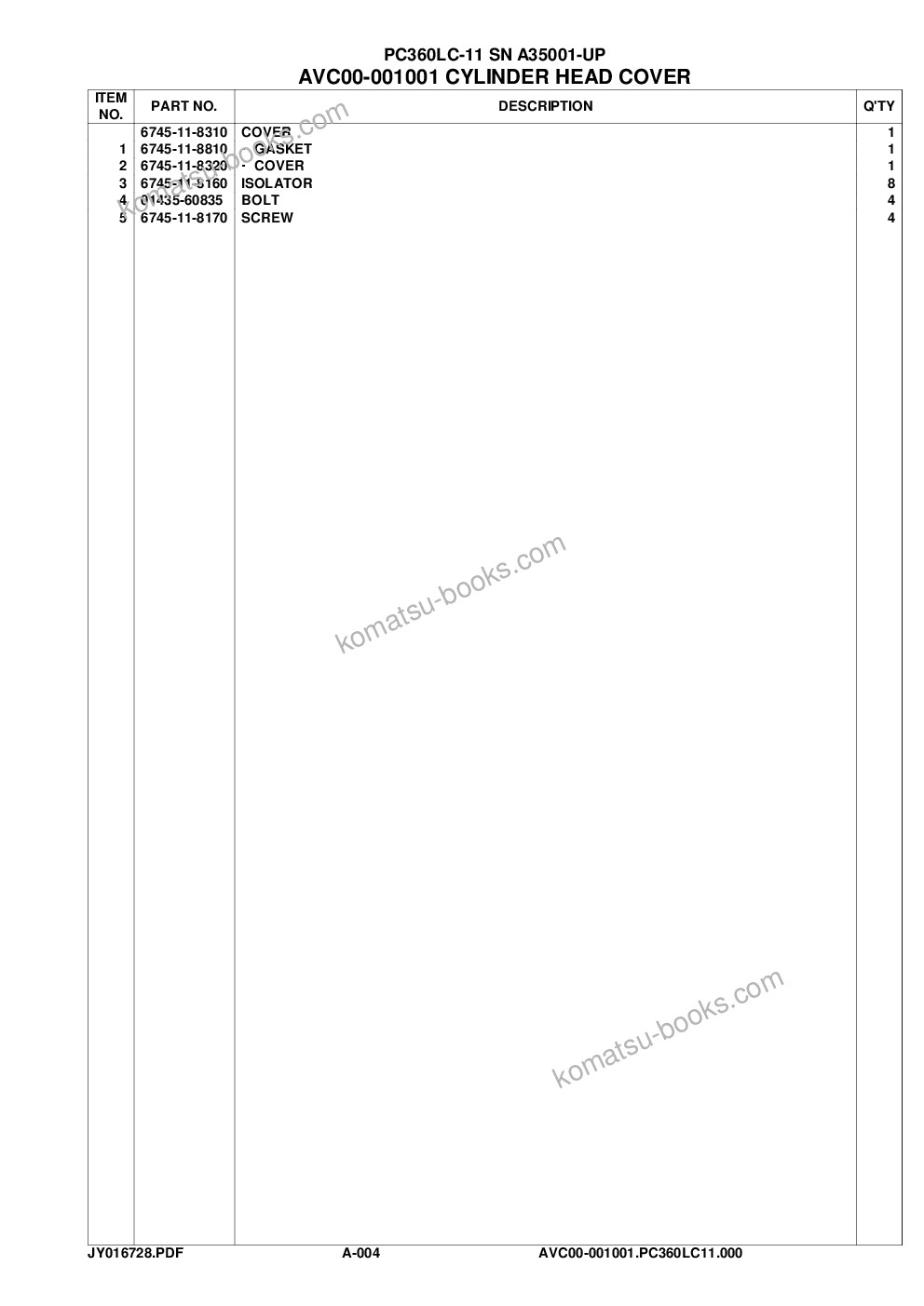 Komatsu pc360lc-11 sn a35001-up Parts catalog cover Page 7 Komatsu pc360lc-11 sn a35001-up Parts catalog cover Page 7