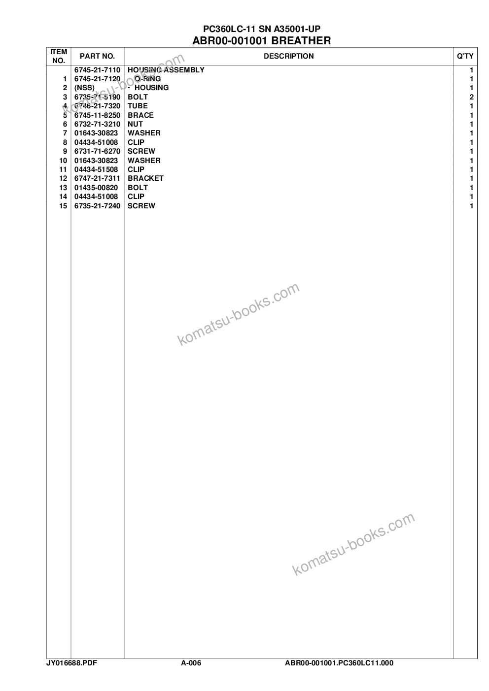 Komatsu pc360lc-11 sn a35001-up Parts catalog cover Page 9 Komatsu pc360lc-11 sn a35001-up Parts catalog cover Page 9