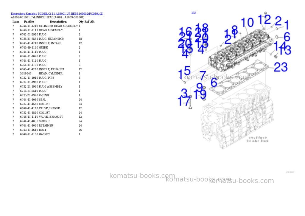 Komatsu pc360lci-11 a38001-up bepb109002 Parts catalog cover Komatsu pc360lci-11 a38001-up bepb109002 Parts catalog cover