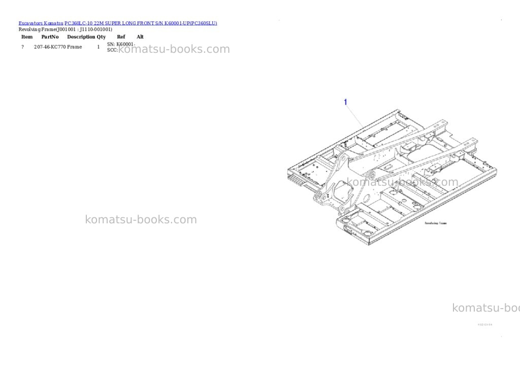 Komatsu pc360lc-10 22m super long front s/n k60001-up Parts catalog cover Page 3 Komatsu pc360lc-10 22m super long front s/n k60001-up Parts catalog cover Page 3