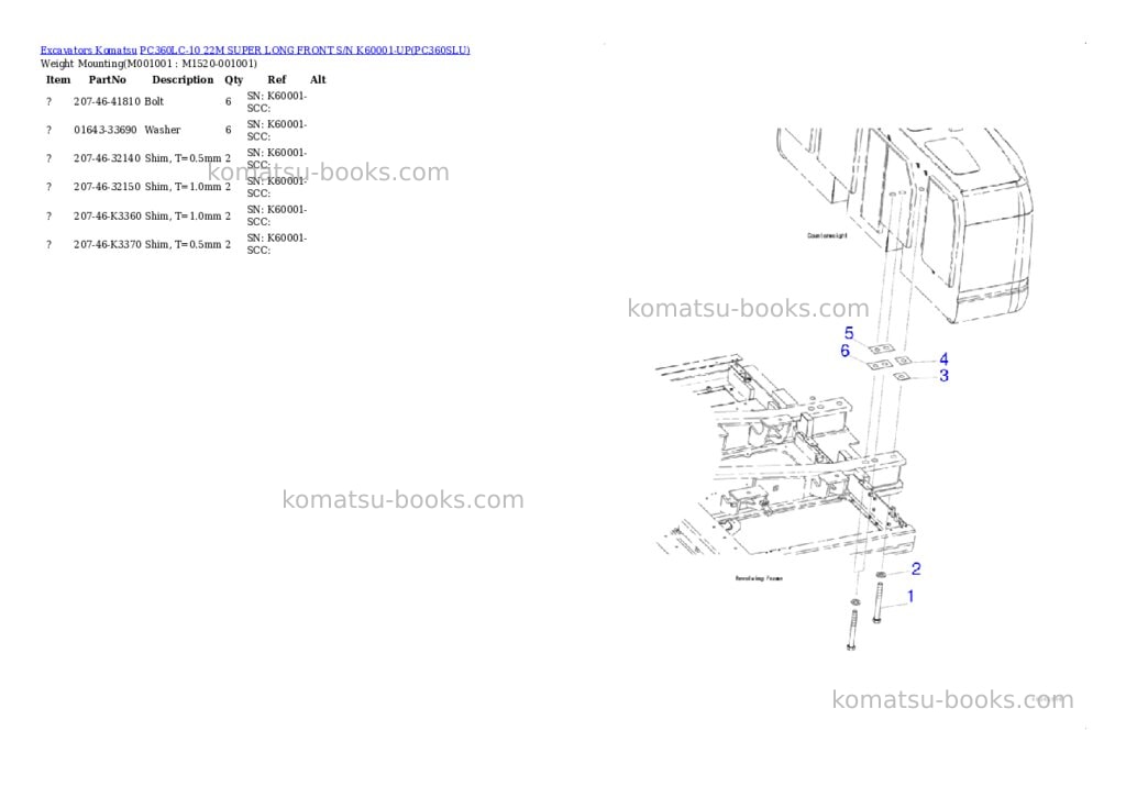 Komatsu pc360lc-10 22m super long front s/n k60001-up Parts catalog cover Page 5 Komatsu pc360lc-10 22m super long front s/n k60001-up Parts catalog cover Page 5