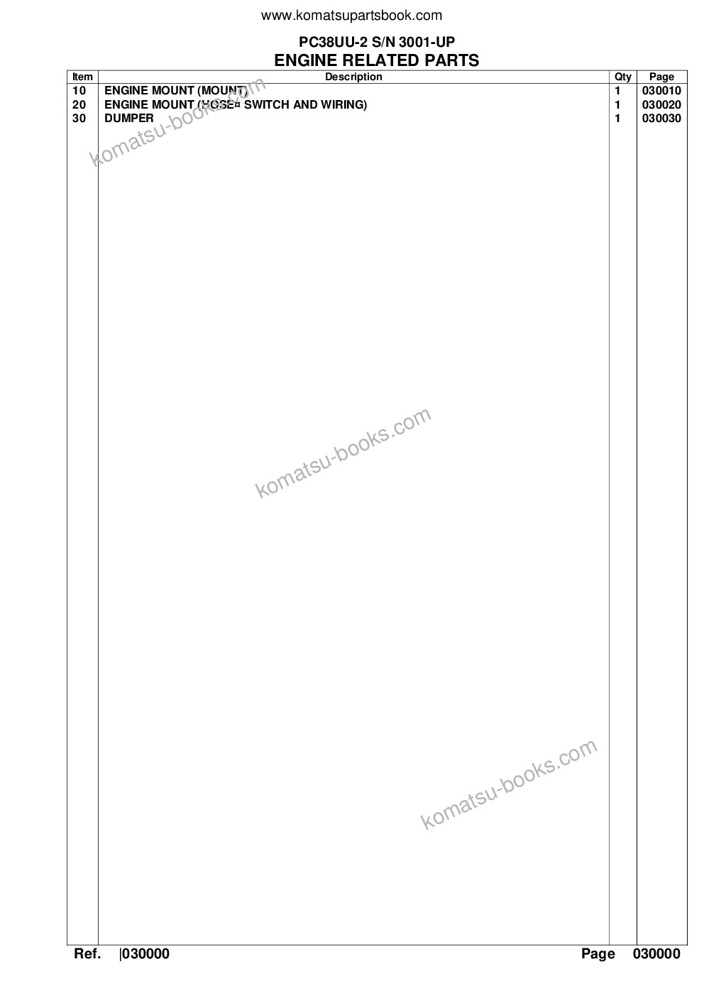 Komatsu pc38uu-2 s/n 3001-up Parts catalog cover Page 2 Komatsu pc38uu-2 s/n 3001-up Parts catalog cover Page 2