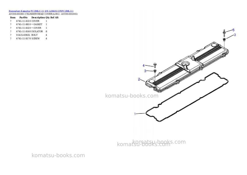 Komatsu pc390lc-11 s/n a30401-up Parts catalog cover