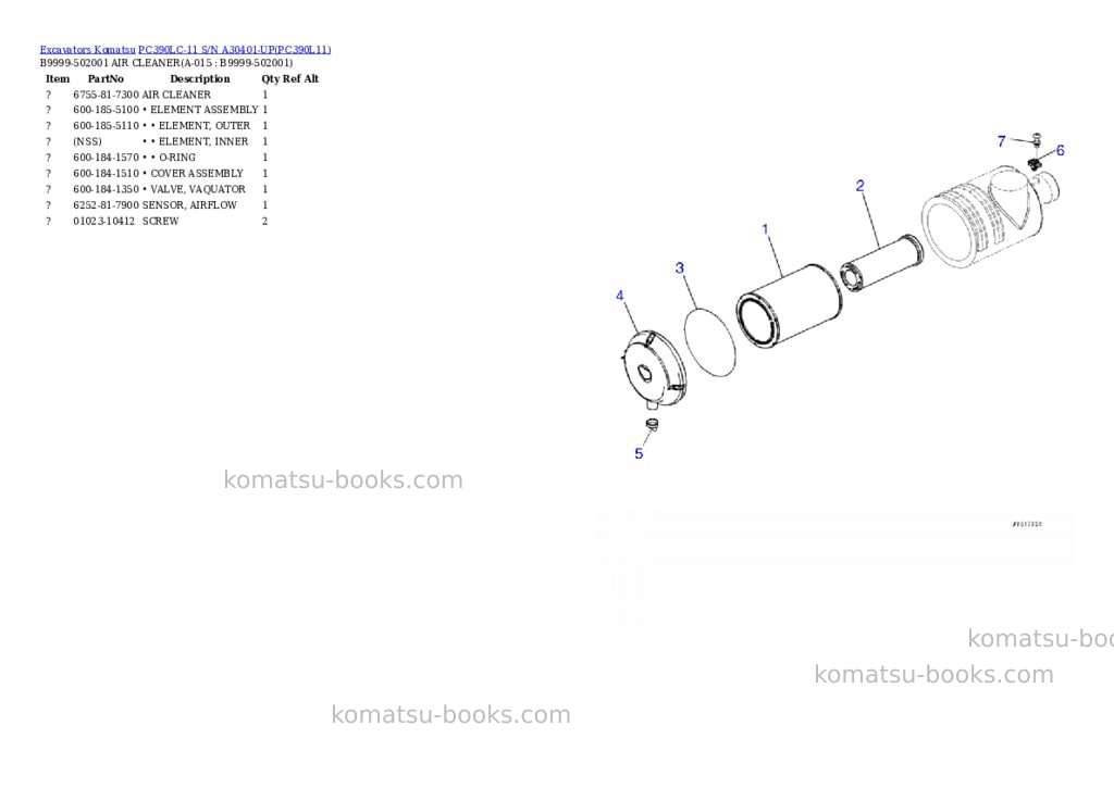 Komatsu pc390lc-11 s/n a30401-up Parts catalog cover Page 6