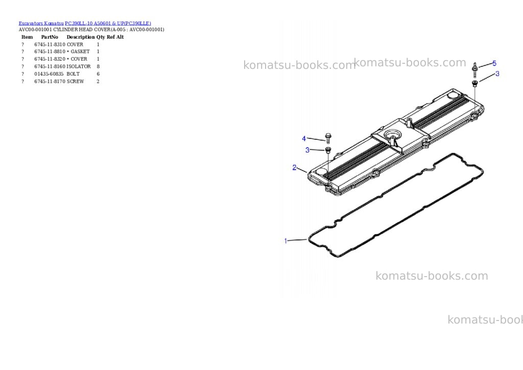 Komatsu pc390ll-10 a50601 & up Parts catalog cover Page 2