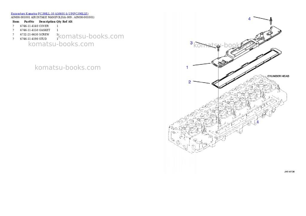 Komatsu pc390ll-10 a50601 & up Parts catalog cover Page 4