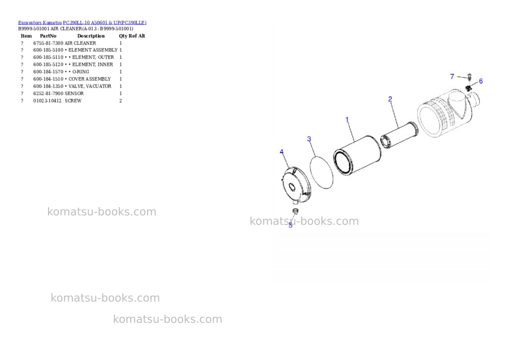 Komatsu pc390ll-10 a50601 & up Parts catalog cover Page 6