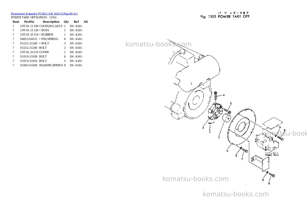 Komatsu pc40-2 s/n 4501-up Parts catalog cover