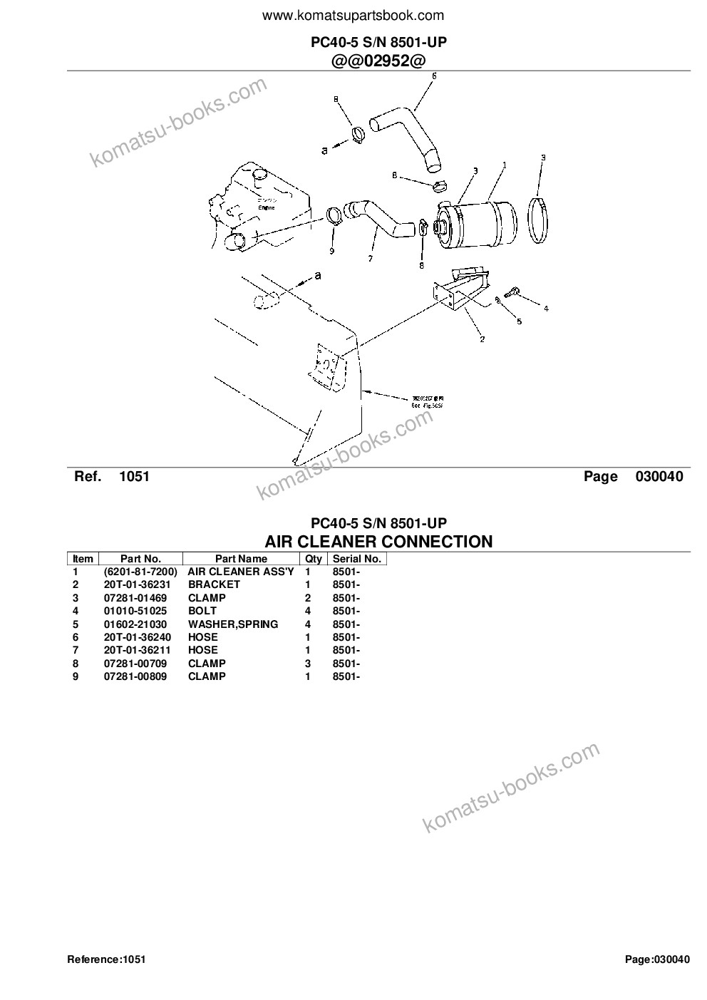 Komatsu PC40-5 S/N 8501-UP Parts catalog cover Page 6 Komatsu PC40-5 S/N 8501-UP Parts catalog cover Page 6