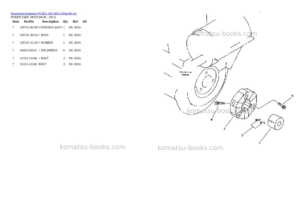 Komatsu PC40-5 S/N 8501-UP Parts catalog cover Page 2 Komatsu PC40-5 S/N 8501-UP Parts catalog cover Page 2