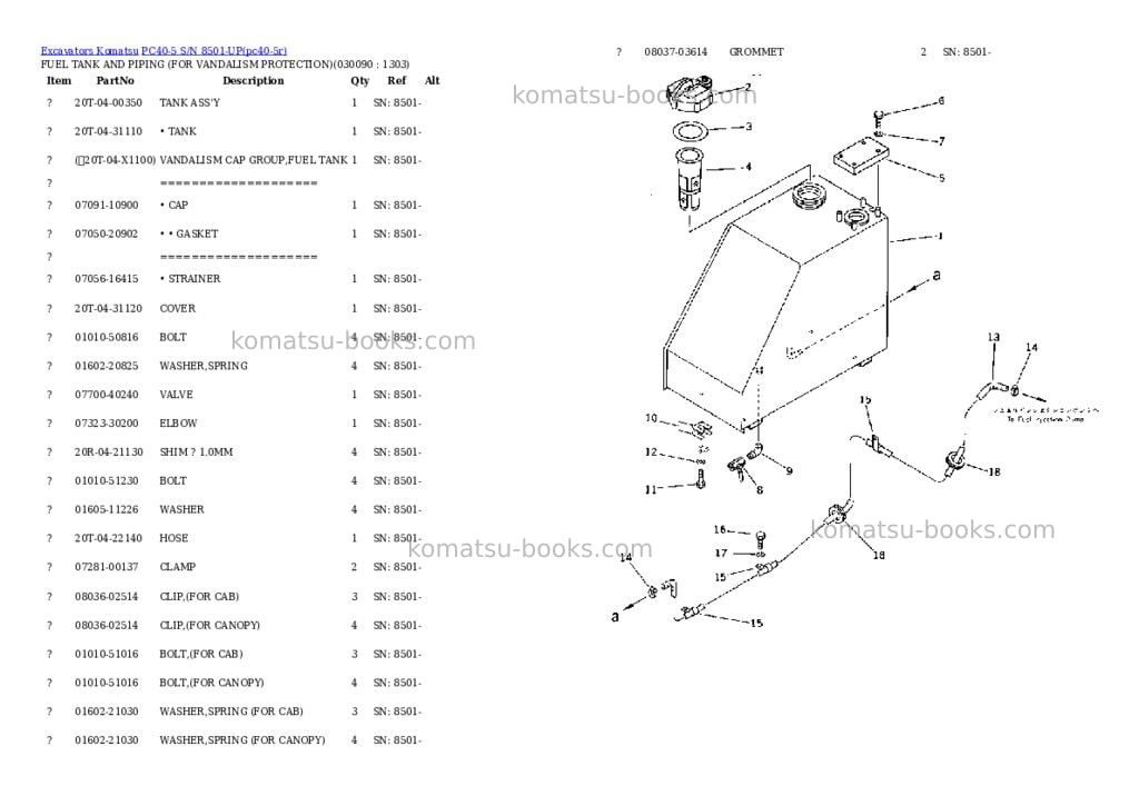 Komatsu PC40-5 S/N 8501-UP Parts catalog cover Page 8 Komatsu PC40-5 S/N 8501-UP Parts catalog cover Page 8