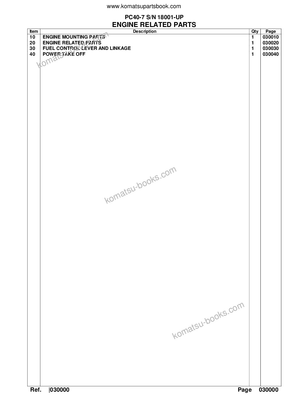 Komatsu pc40-7 s/n 18001-up Parts catalog cover Page 2 Komatsu pc40-7 s/n 18001-up Parts catalog cover Page 2
