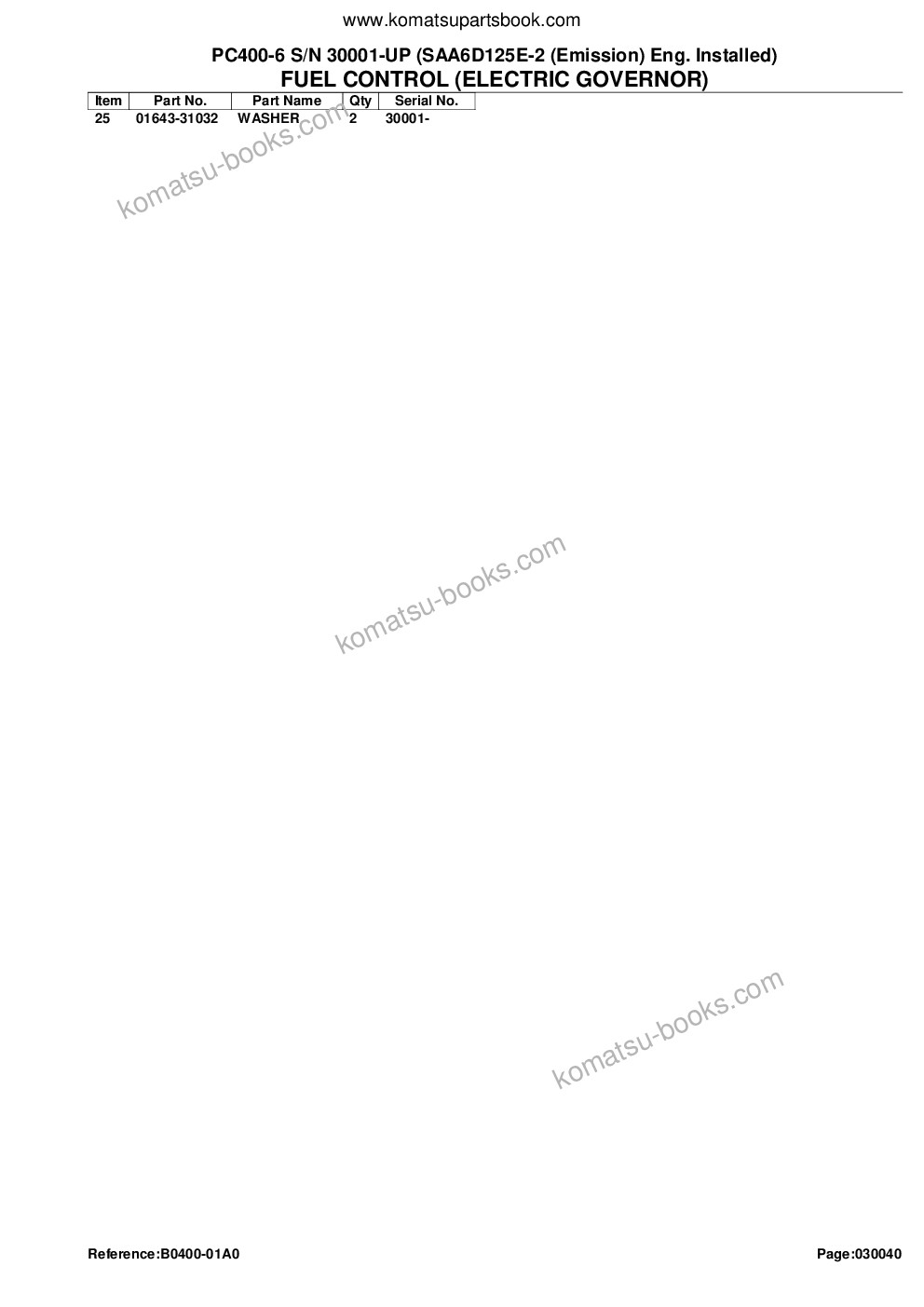 Komatsu PC400-6 S/N 30001-UP (SAA6D125E-2 (Emission) Eng. Installed) Parts catalog cover Page 7 Komatsu PC400-6 S/N 30001-UP (SAA6D125E-2 (Emission) Eng. Installed) Parts catalog cover Page 7