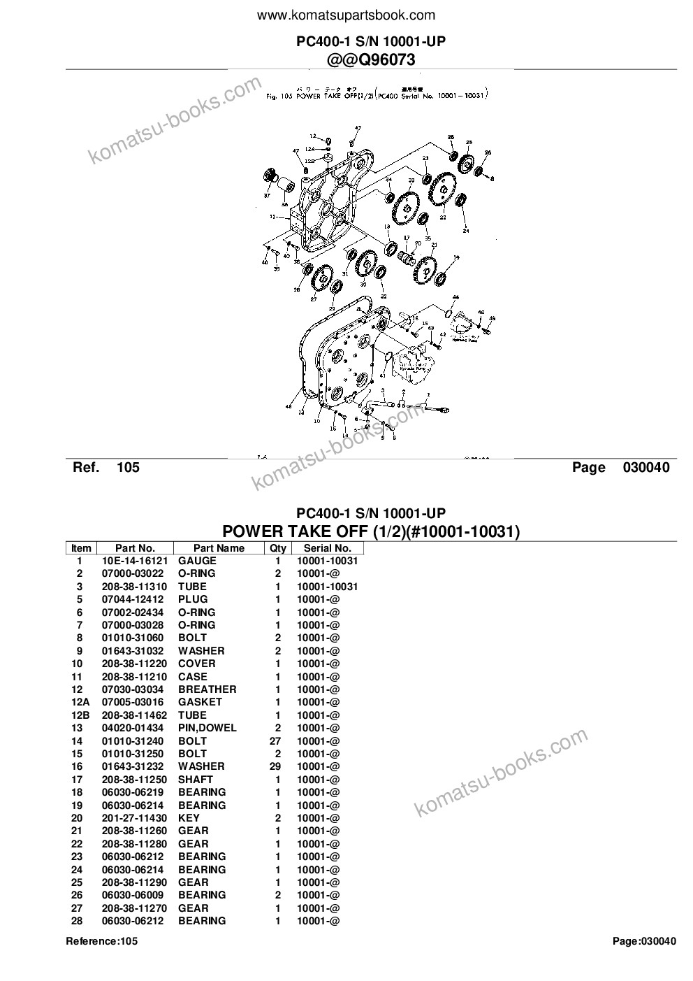 Komatsu PC400-1 S/N 10001-UP Parts catalog cover Page 6 Komatsu PC400-1 S/N 10001-UP Parts catalog cover Page 6