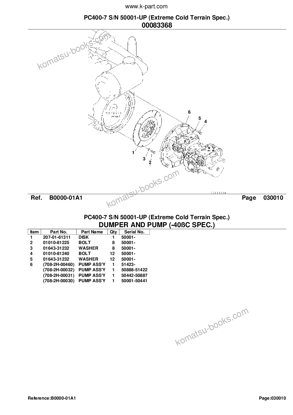 Komatsu pc400-7 s/n 50001-up extreme cold terrain spec. Parts catalog cover Page 3 Komatsu pc400-7 s/n 50001-up extreme cold terrain spec. Parts catalog cover Page 3