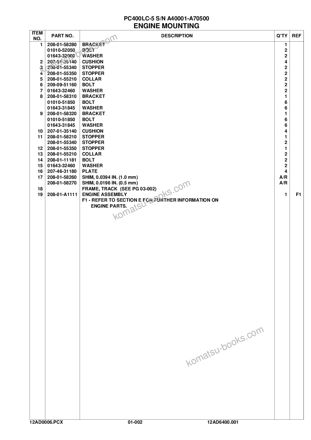 Komatsu pc400lc-5 s/n a40001-a70500 Parts catalog cover Page 5 Komatsu pc400lc-5 s/n a40001-a70500 Parts catalog cover Page 5