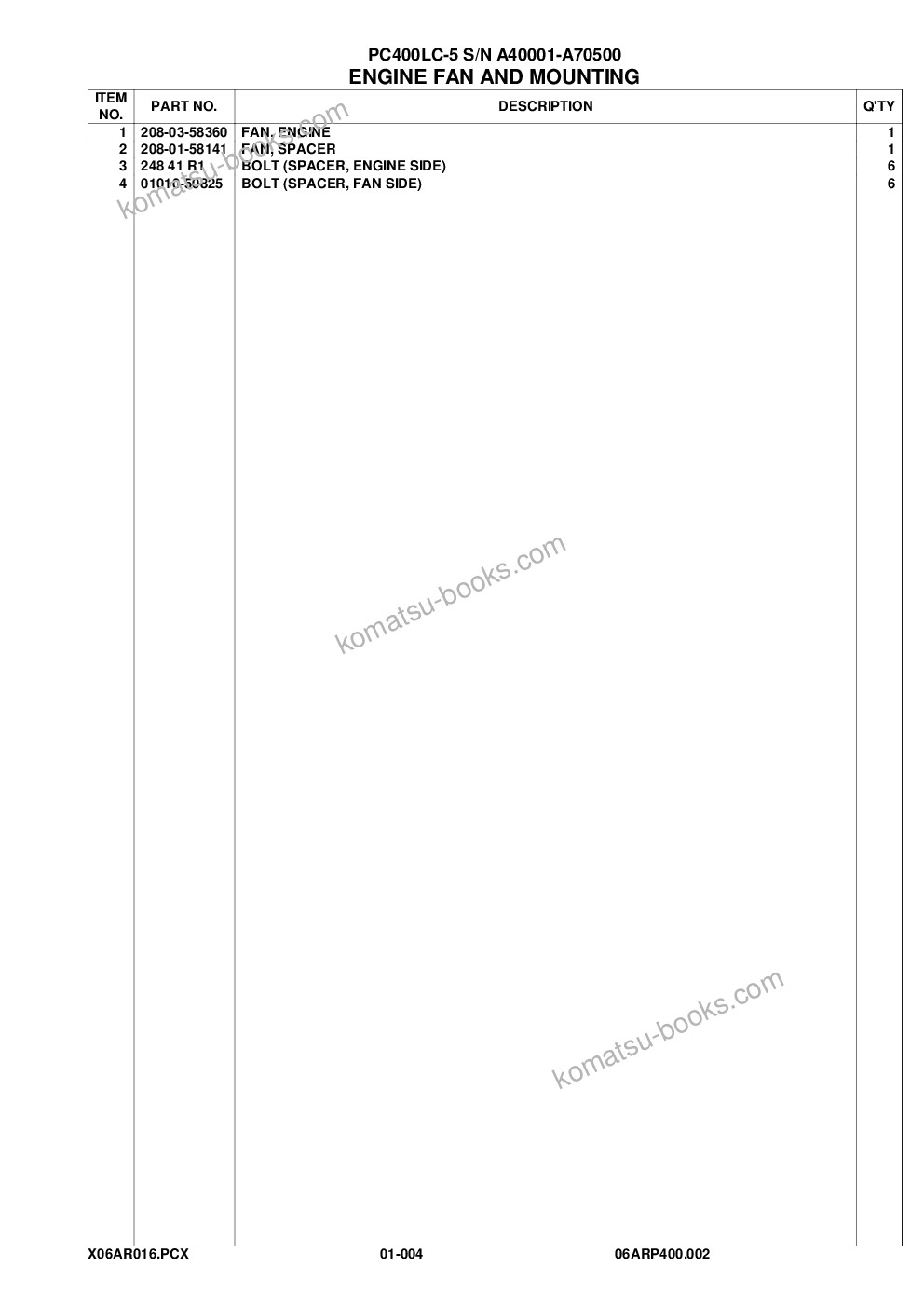 Komatsu pc400lc-5 s/n a40001-a70500 Parts catalog cover Page 7 Komatsu pc400lc-5 s/n a40001-a70500 Parts catalog cover Page 7