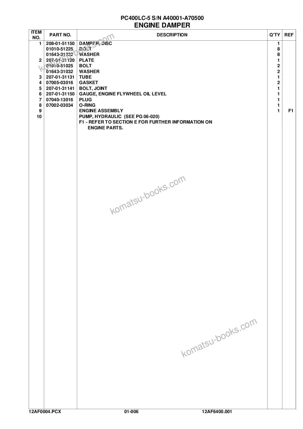 Komatsu pc400lc-5 s/n a40001-a70500 Parts catalog cover Page 9 Komatsu pc400lc-5 s/n a40001-a70500 Parts catalog cover Page 9