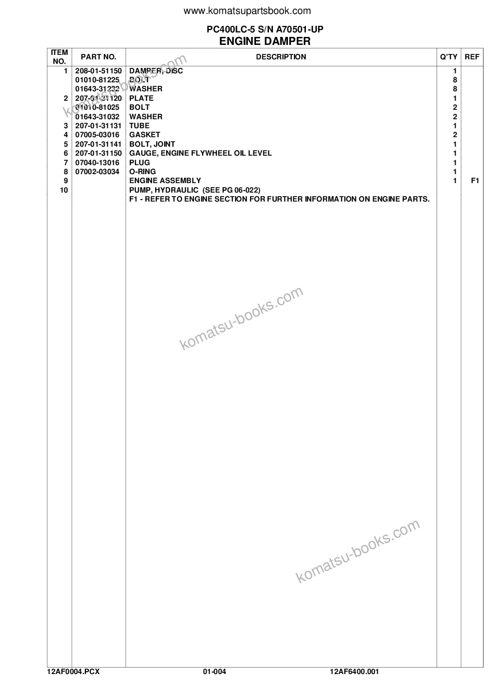 Komatsu pc400lc-5 s/n a70501-up Parts catalog cover Page 7 Komatsu pc400lc-5 s/n a70501-up Parts catalog cover Page 7