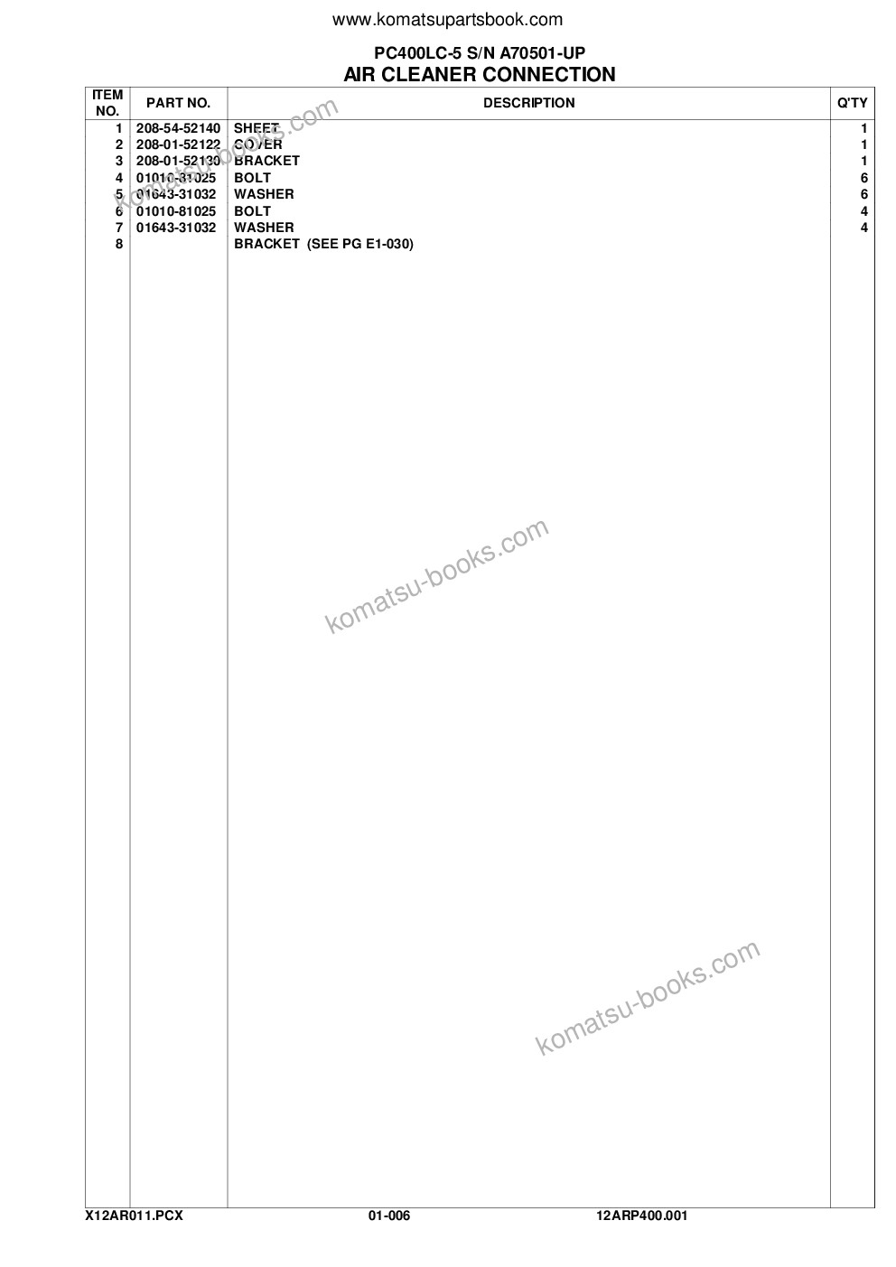 Komatsu pc400lc-5 s/n a70501-up Parts catalog cover Page 9 Komatsu pc400lc-5 s/n a70501-up Parts catalog cover Page 9